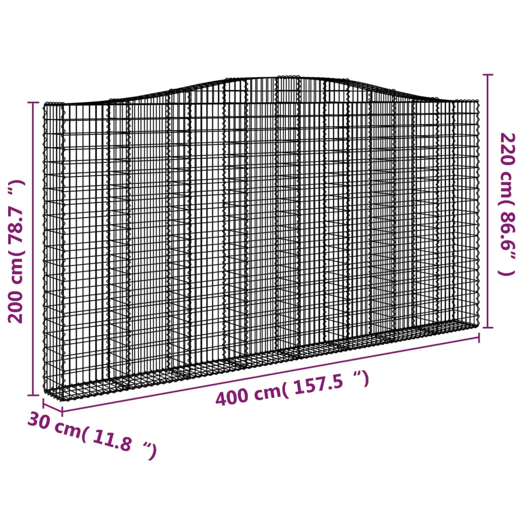 9 db íves horganyzott vas gabion kosár 400x30x200/220 cm