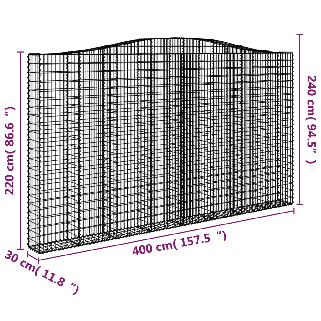 10 db íves horganyzott vas gabion kosár 400x30x220/240 cm