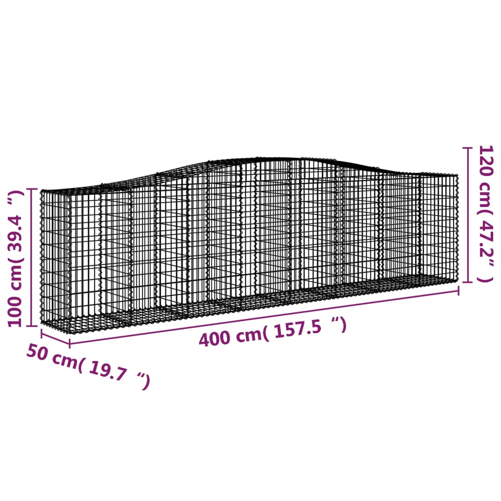 6 db íves horganyzott vas gabion kosár 400x50x100/120 cm