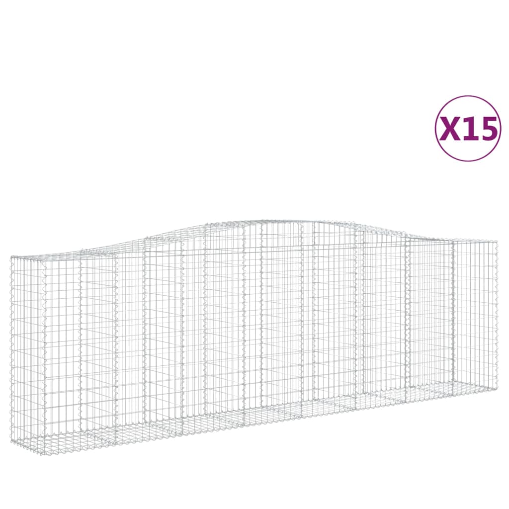 vidaXL Klenuté gabionové koše 15ks 400x50x120/140cm pozinkované železo