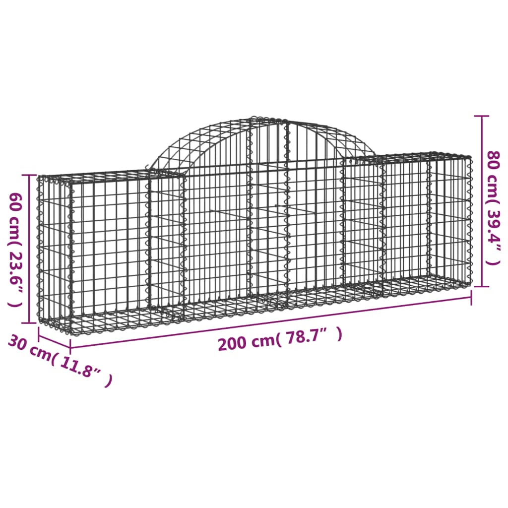 9 db íves horganyzott vas gabion kosár 200x30x60/80 cm