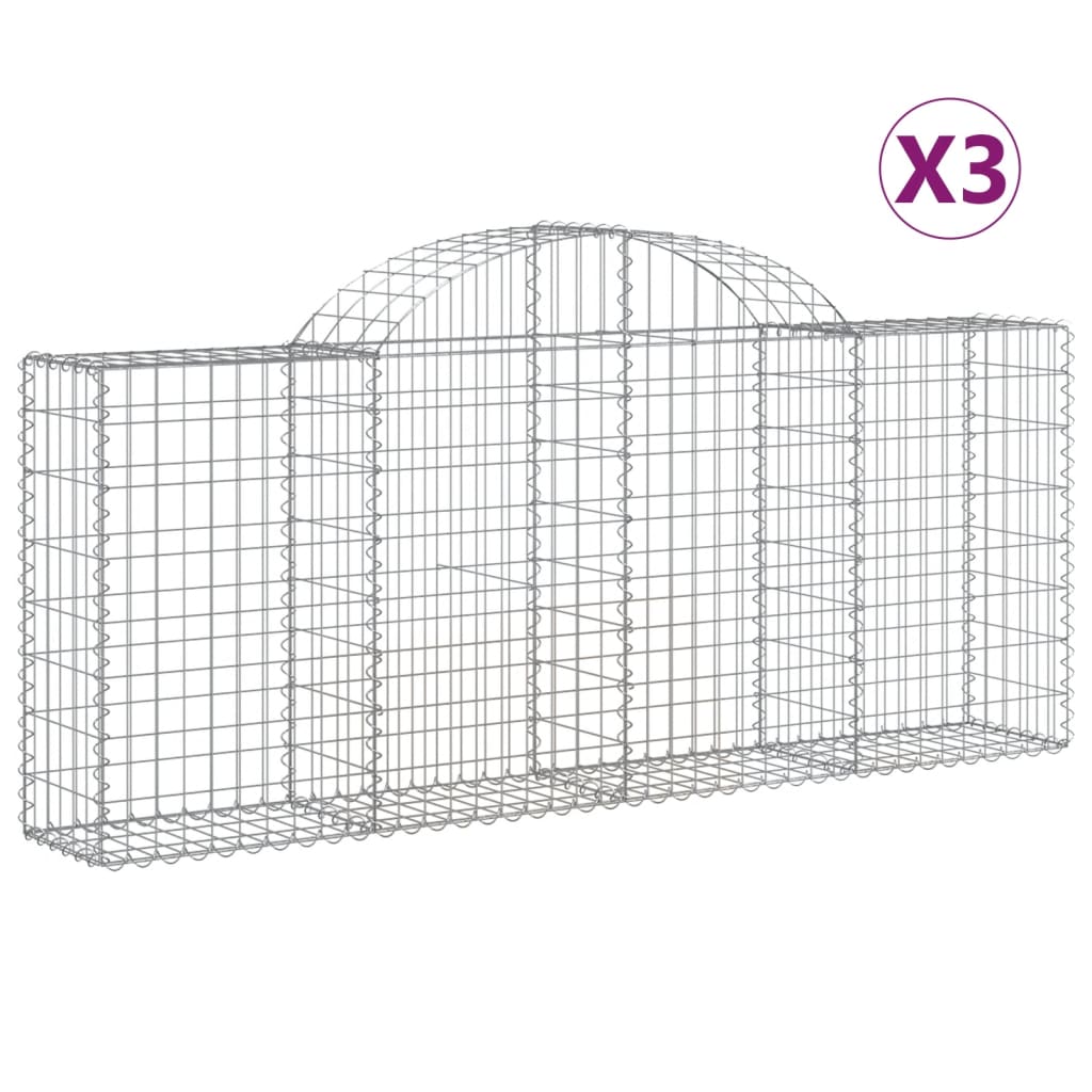vidaXL Oblúkové gabionové koše 3 ks 200x30x80/100cm pozinkované železo