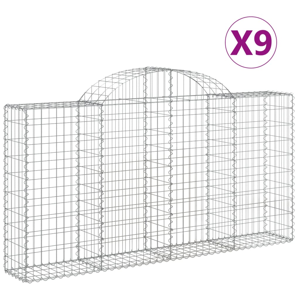 vidaXL Klenuté gabionové koše 9 ks 200x30x100/120cm pozinkované železo