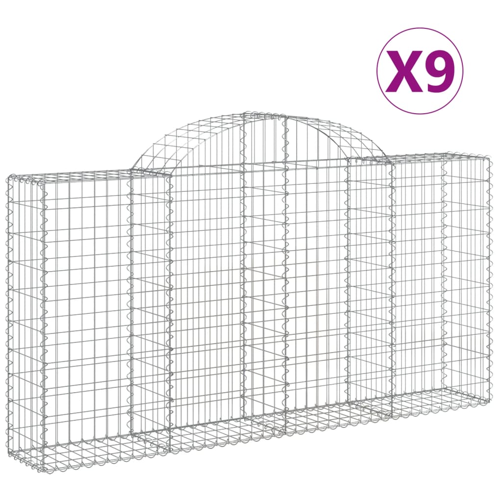 vidaXL Oblúkové gabiónové koše 9ks 200x30x100/120cm pozinkované železo