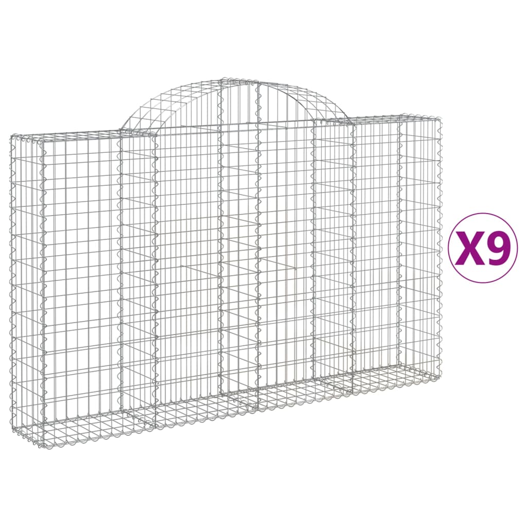 vidaXL Klenuté gabionové koše 9 ks 200x30x120/140cm pozinkované železo