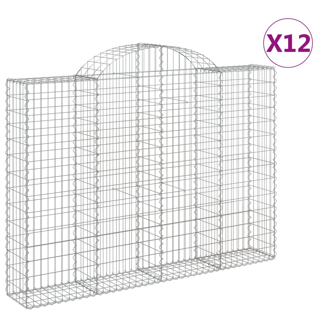 vidaXL Klenuté gabionové koše 12ks 200x30x140/160cm pozinkované železo