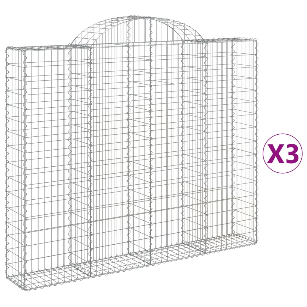 E-shop vidaXL Oblúkové gabiónové koše 3ks 200x30x160/180cm pozinkované železo