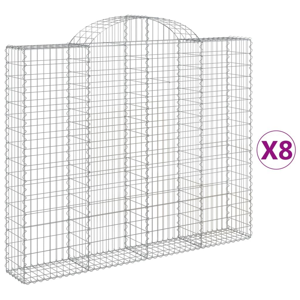 vidaXL Klenuté gabionové koše 8 ks 200x30x160/180cm pozinkované železo