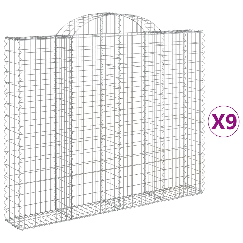 vidaXL Klenuté gabionové koše 9 ks 200x30x160/180cm pozinkované železo