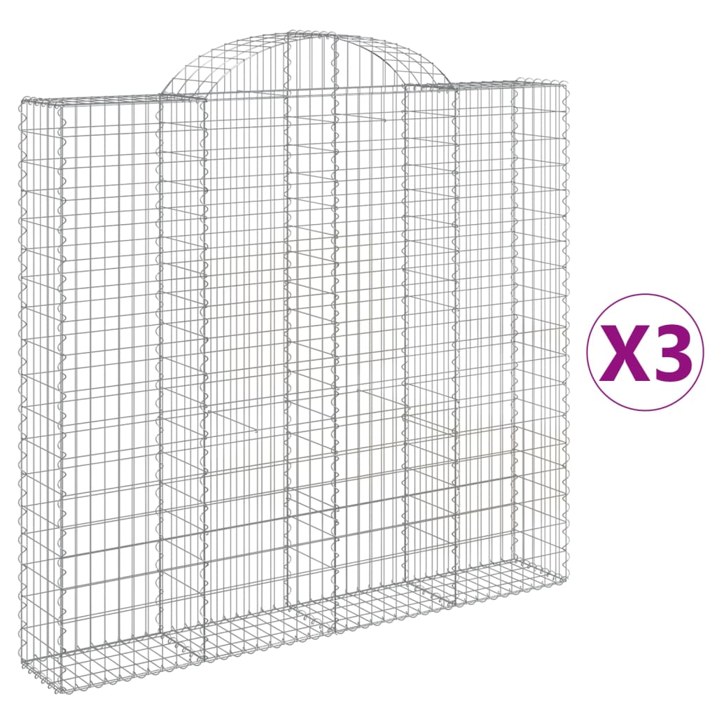 E-shop vidaXL Oblúkové gabiónové koše 3ks 200x30x180/200cm pozinkované železo