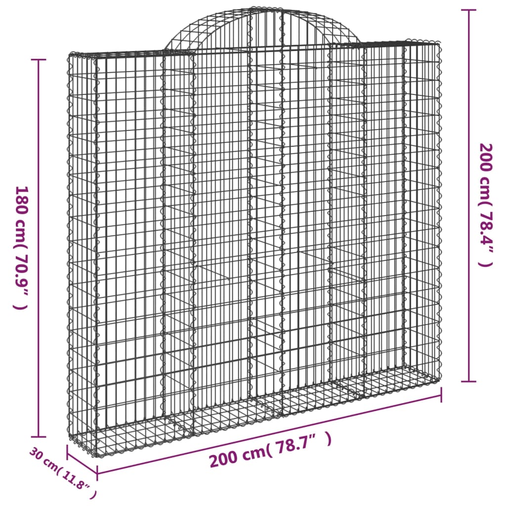 5 db íves horganyzott vas gabion kosár 200x30x180/200 cm