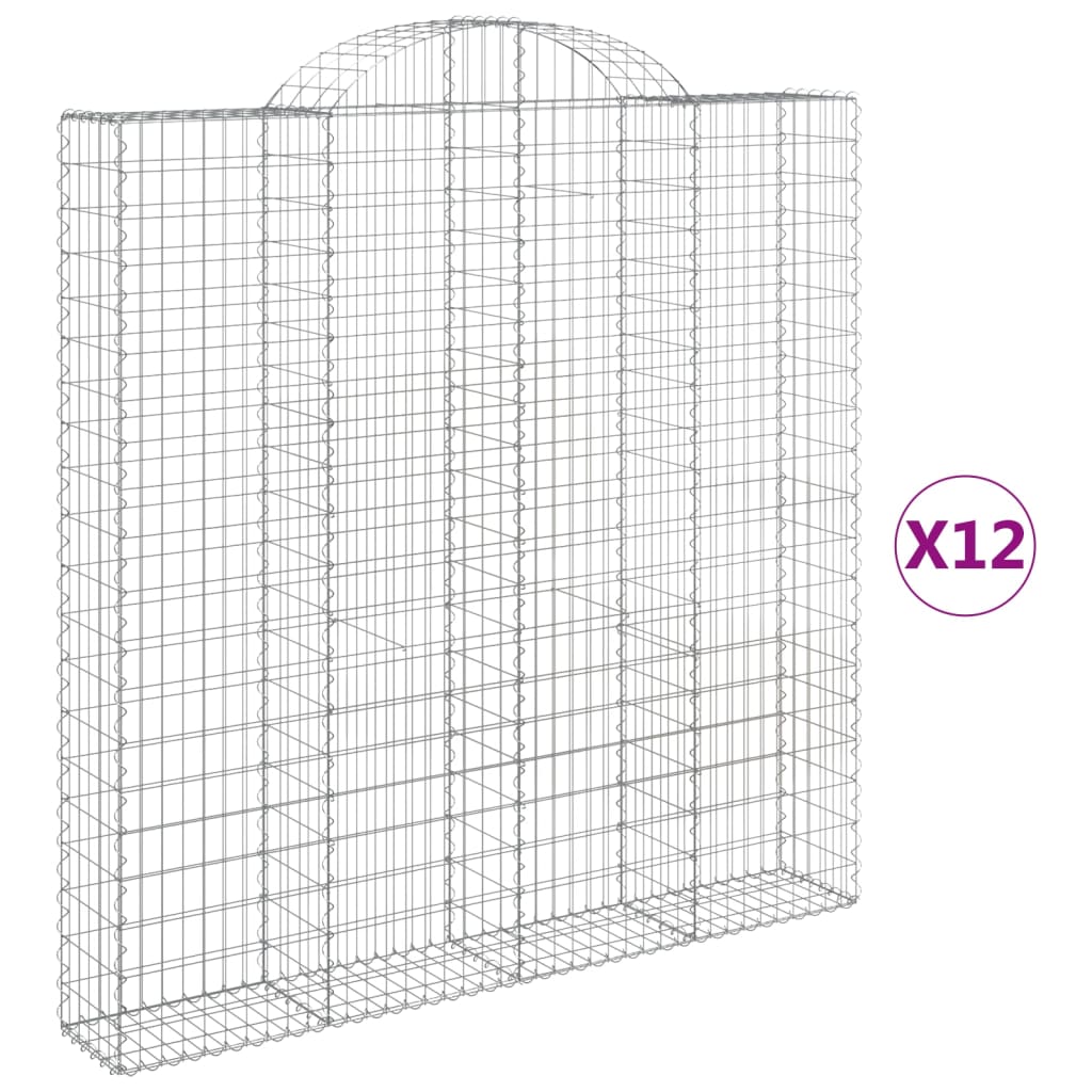 vidaXL Klenuté gabionové koše 12ks 200x30x200/220cm pozinkované železo