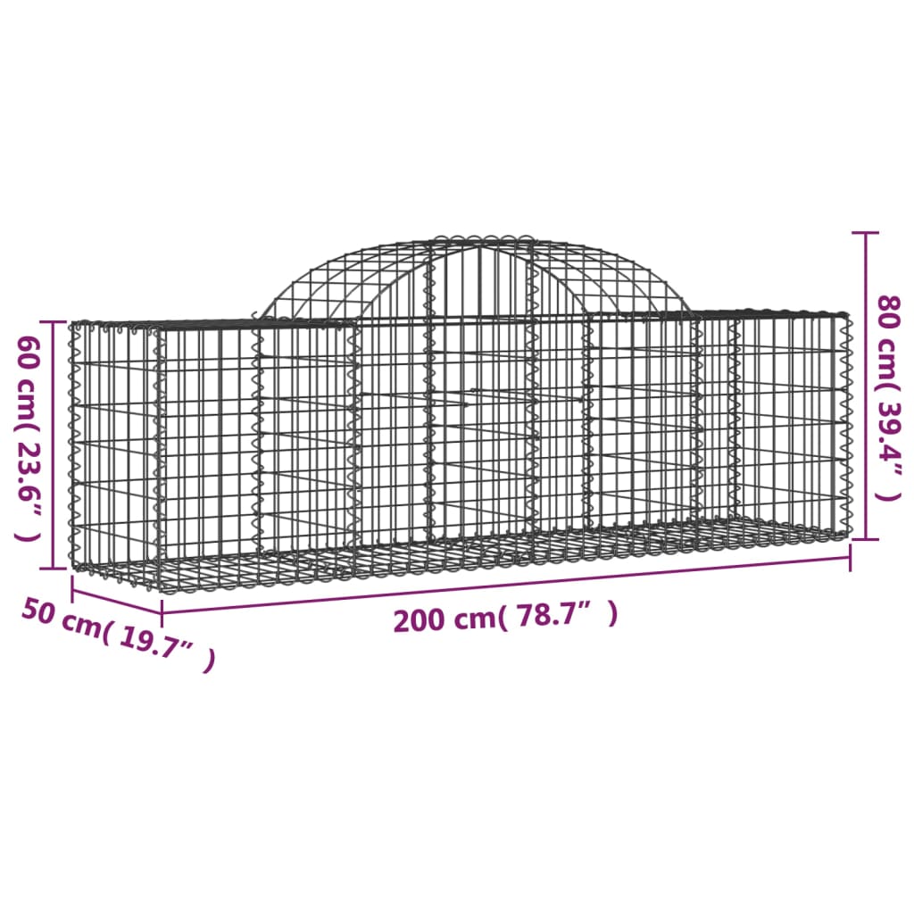 2 db íves horganyzott vas gabion kosár 200x50x60/80 cm