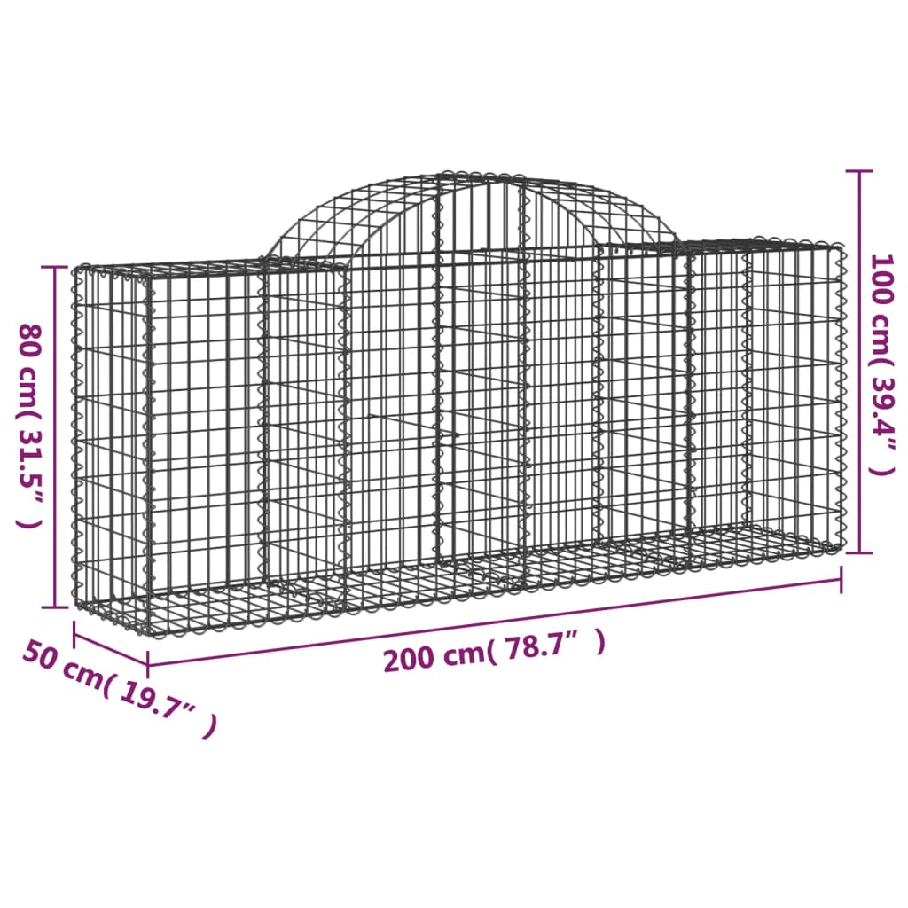 3 db íves horganyzott vas gabion kosár 200x50x80/100 cm