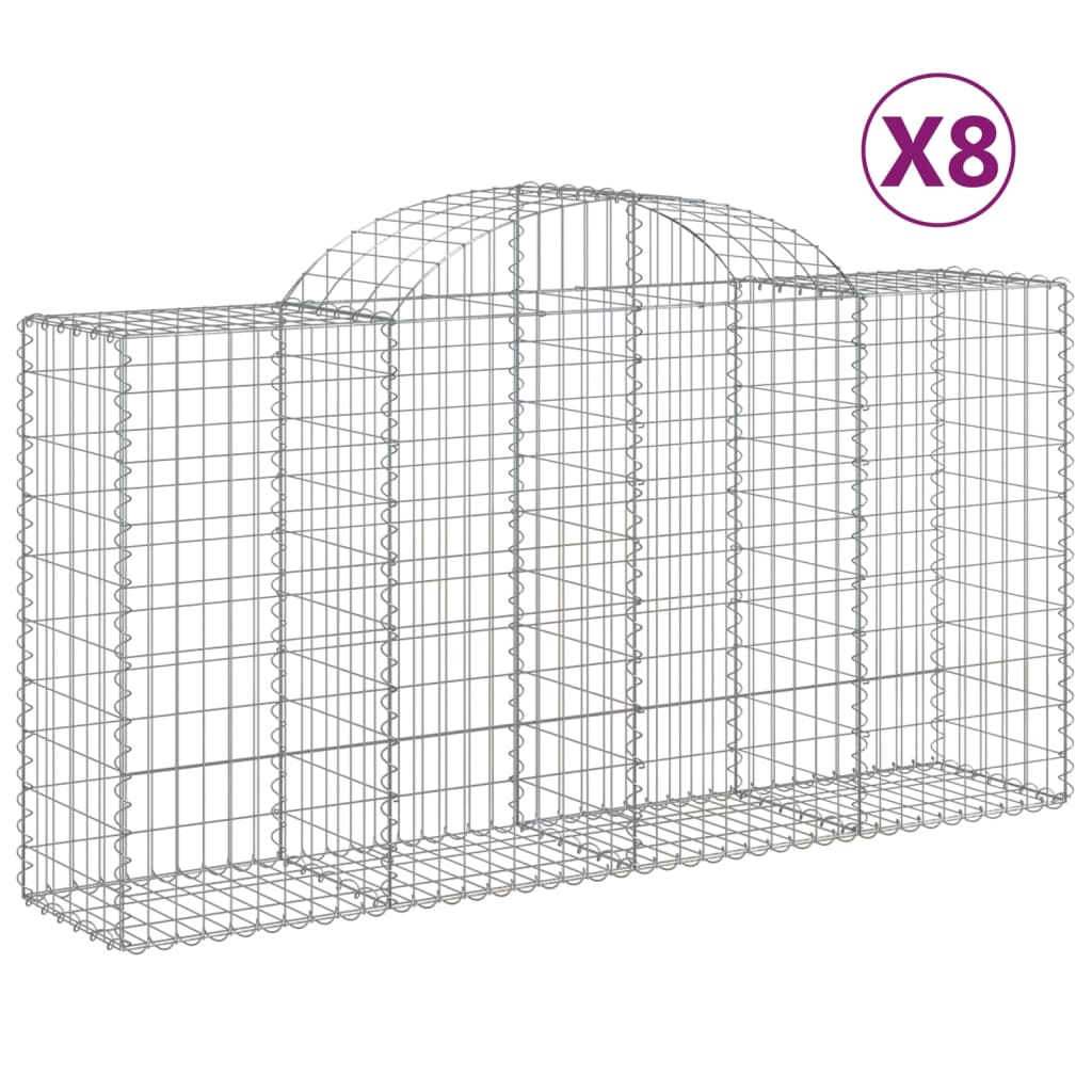 vidaXL Oblúkové gabiónové koše 8ks 200x50x100/120cm pozinkované železo