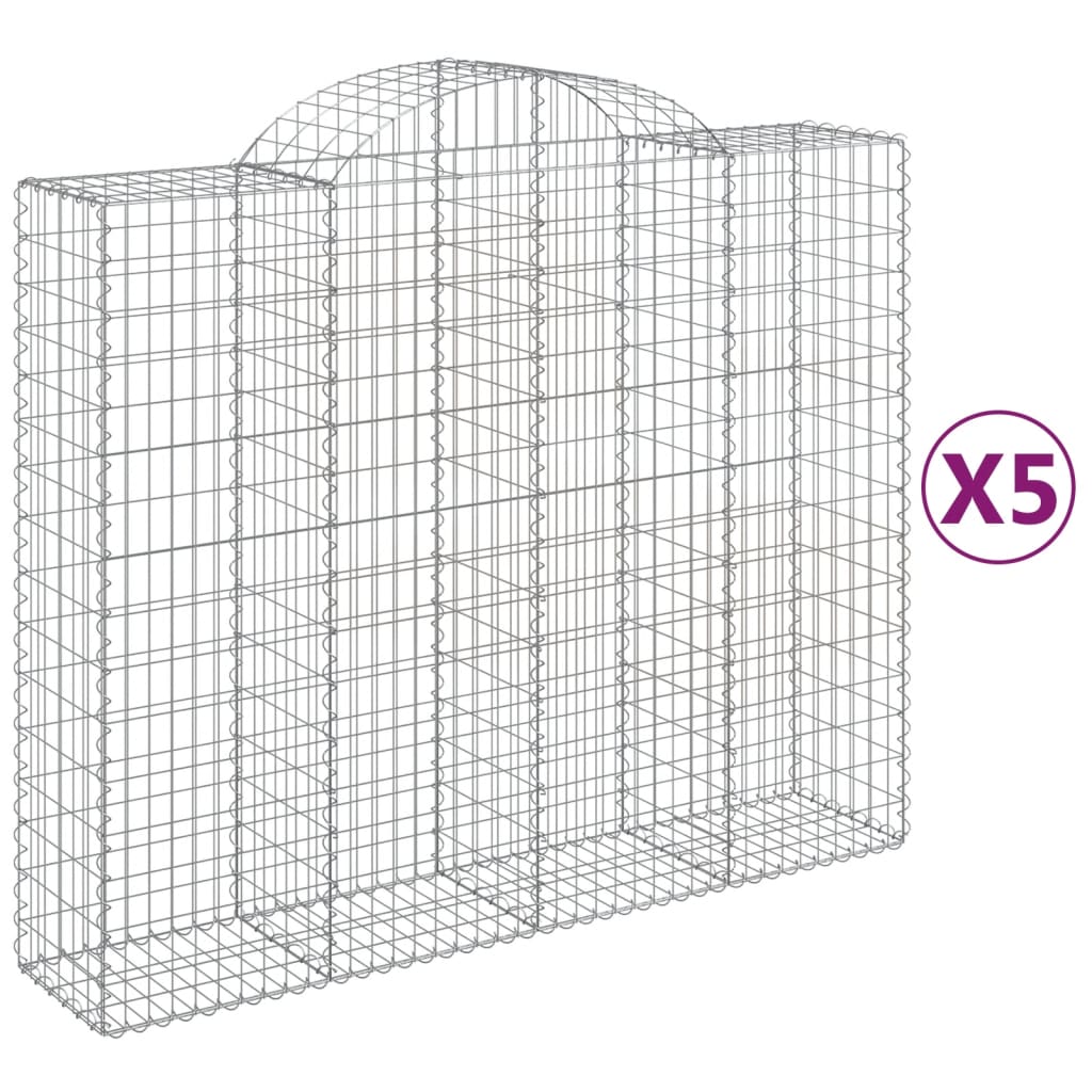vidaXL Klenuté gabionové koše 5 ks 200x50x160/180cm pozinkované železo
