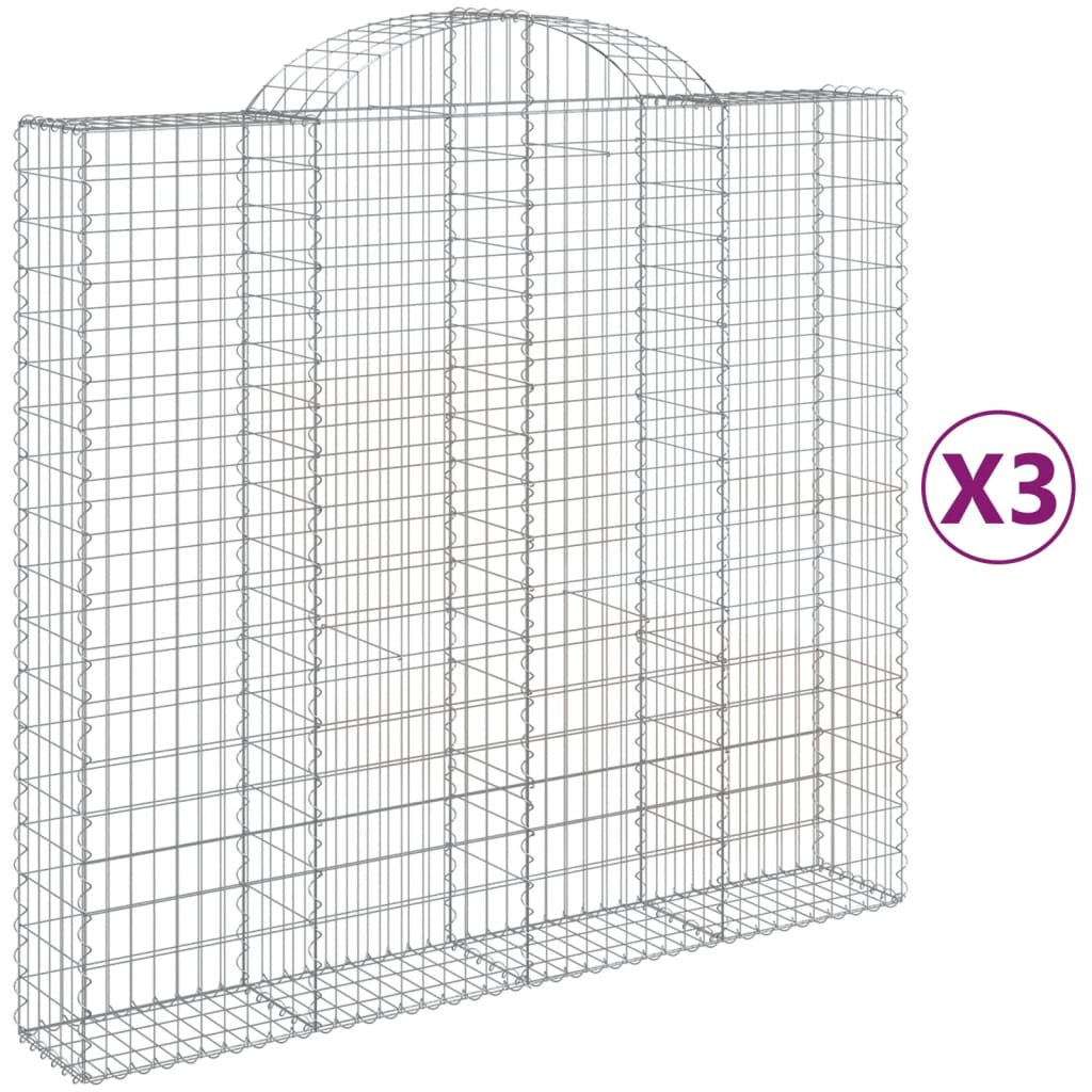 E-shop vidaXL Oblúkové gabiónové koše 3ks 200x50x180/200cm pozinkované železo