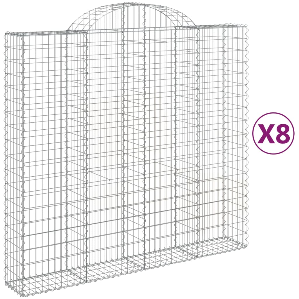 vidaXL Klenuté gabionové koše 8 ks 200x50x180/200cm pozinkované železo