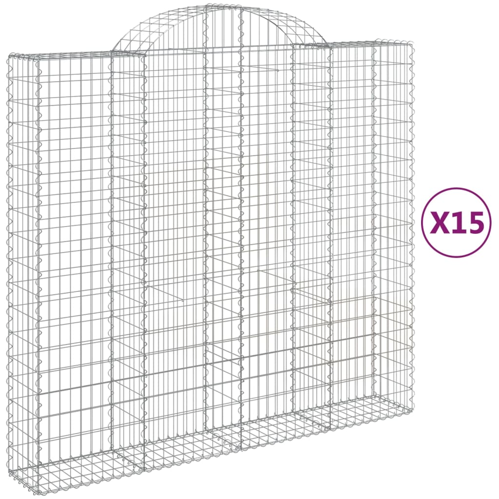 vidaXL Klenuté gabionové koše 15ks 200x50x180/200cm pozinkované železo