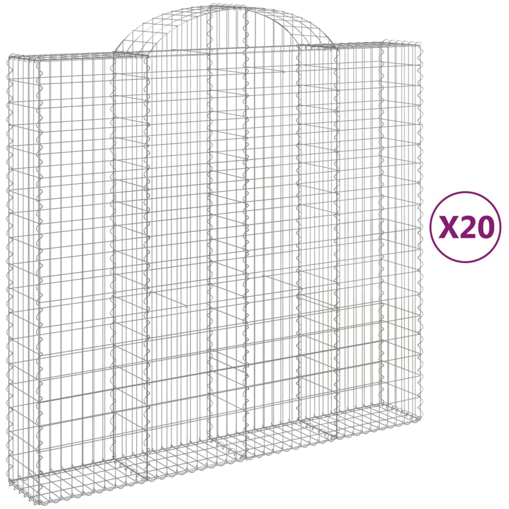 vidaXL Klenuté gabionové koše 20ks 200x50x180/200cm pozinkované železo