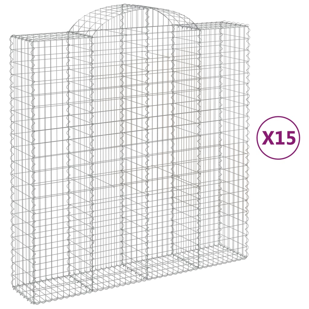 vidaXL Klenuté gabionové koše 15ks 200x50x200/220cm pozinkované železo