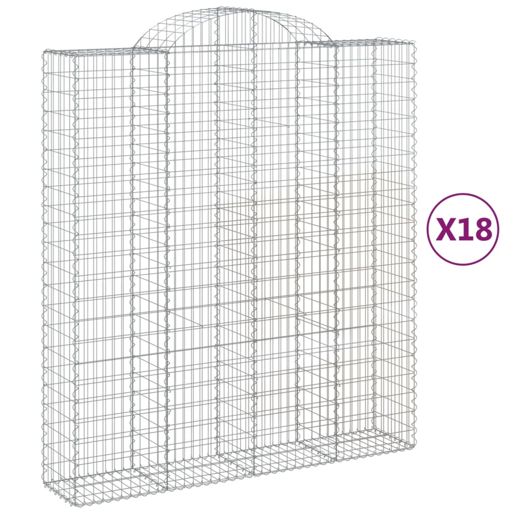 vidaXL Klenuté gabionové koše 18ks 200x50x220/240cm pozinkované železo