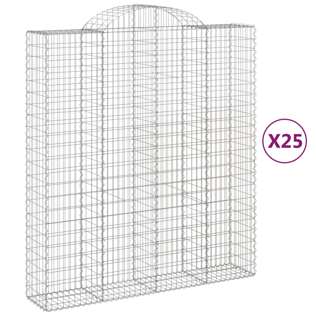 vidaXL Klenuté gabionové koše 25ks 200x50x220/240cm pozinkované železo