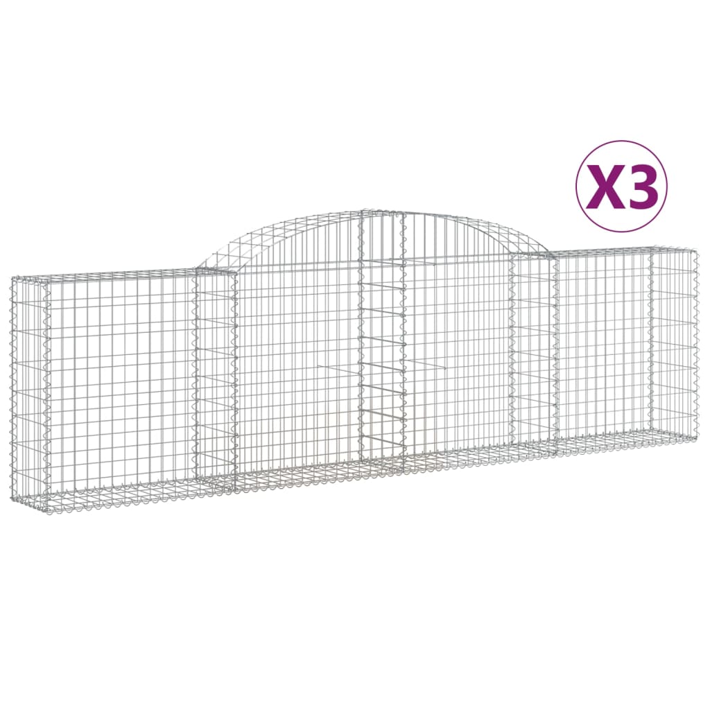 VidaXL Klenuté Gabionové Koše 3 Ks 300x30x80/100 Cm Pozinkované železo