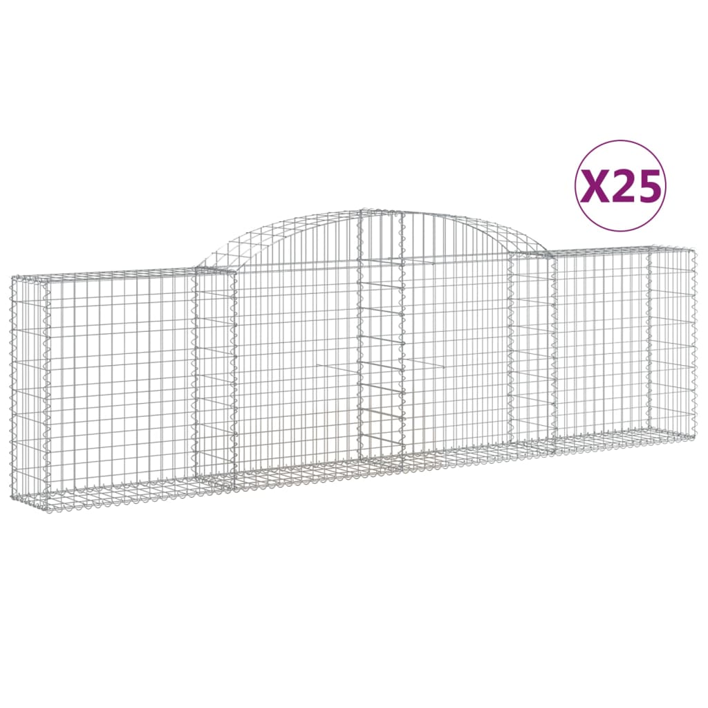 vidaXL Klenuté gabionové koše 25ks 300x30x80/100 cm pozinkované železo