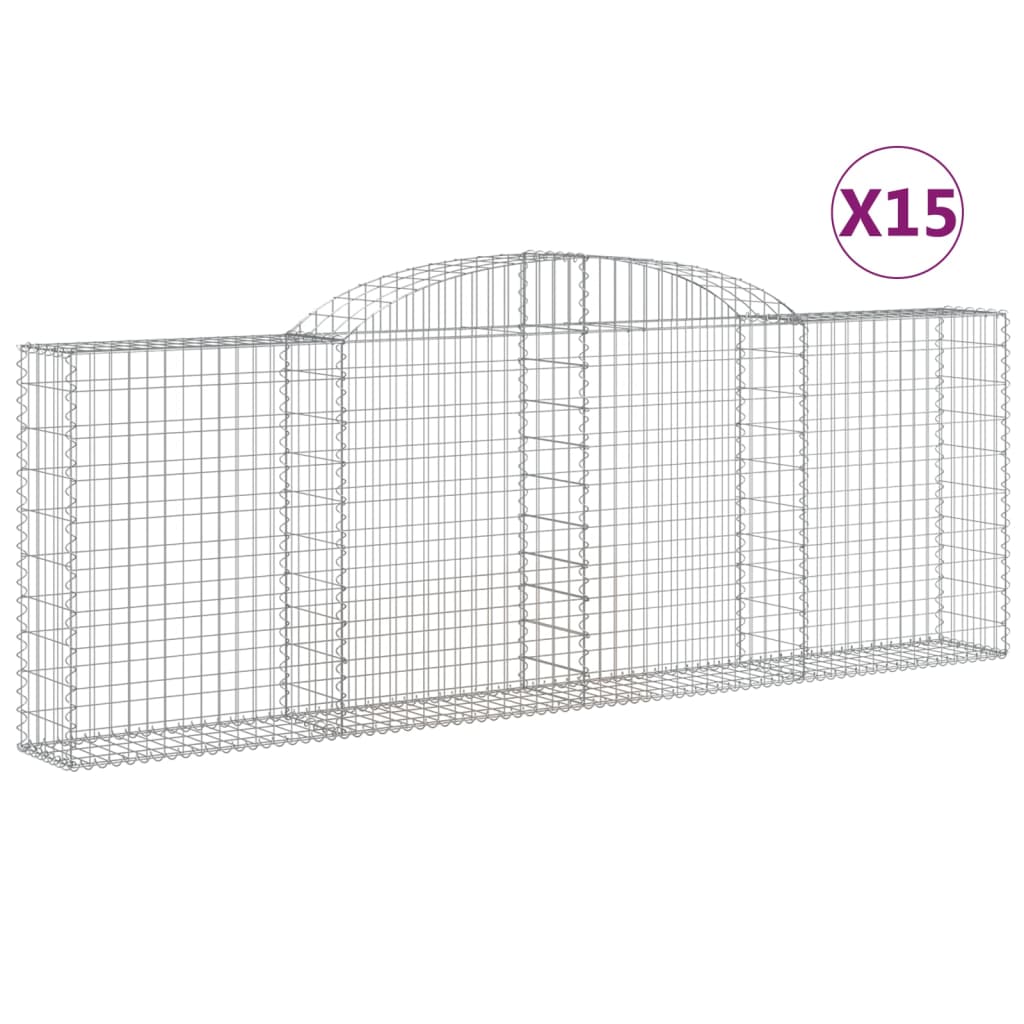 vidaXL Klenuté gabionové koše 15ks 300x30x100/120cm pozinkované železo