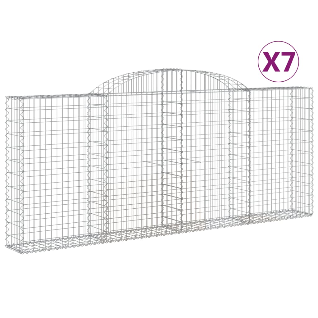 vidaXL Klenuté gabionové koše 7 ks 300x30x120/140cm pozinkované železo