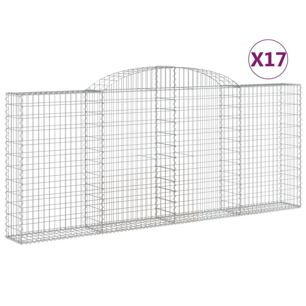 vidaXL Klenuté gabionové koše 17ks 300x30x120/140cm pozinkované železo