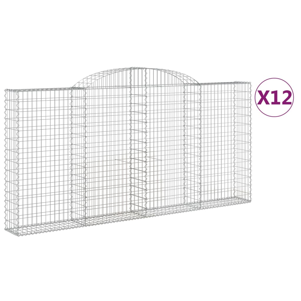 vidaXL Klenuté gabionové koše 12ks 300x30x140/160cm pozinkované železo