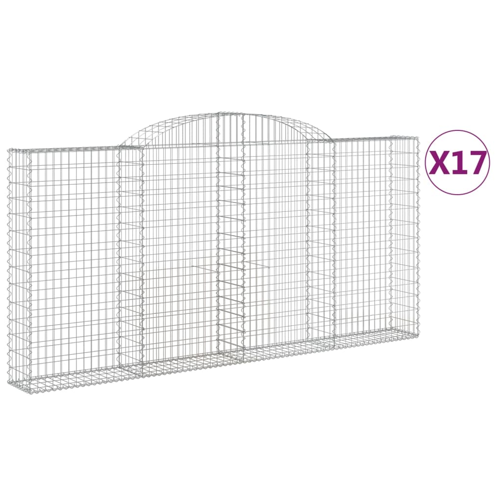 vidaXL Klenuté gabionové koše 17ks 300x30x140/160cm pozinkované železo