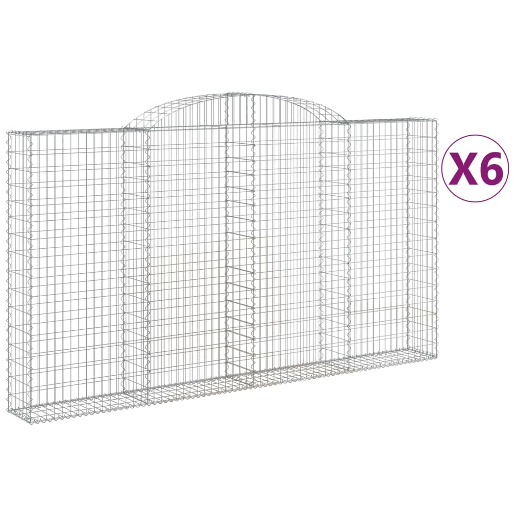 vidaXL Klenuté gabionové koše 6 ks 300x30x160/180cm pozinkované železo