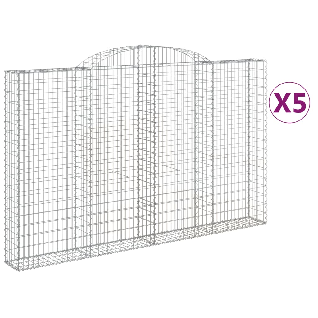 vidaXL Klenuté gabionové koše 5 ks 300x30x180/200cm pozinkované železo