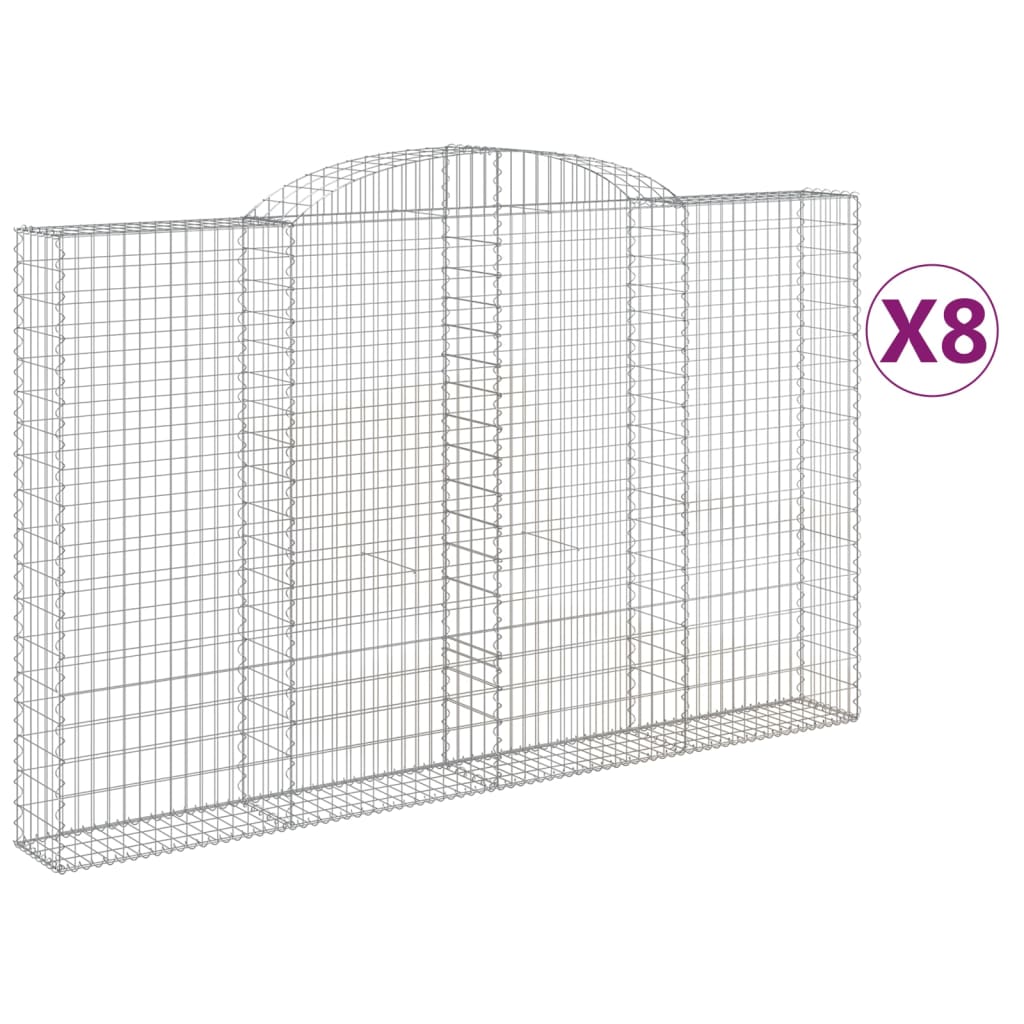vidaXL Klenuté gabionové koše 8 ks 300x30x180/200cm pozinkované železo