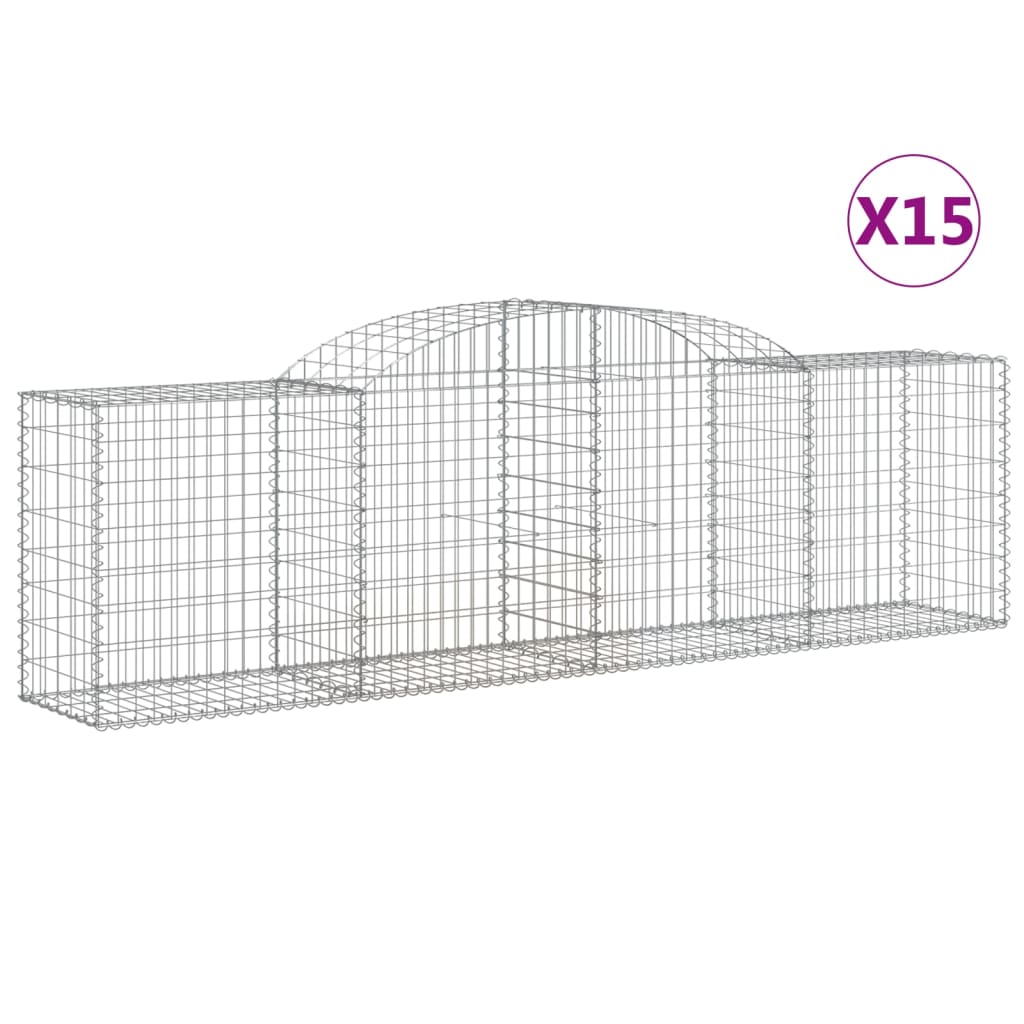 vidaXL Klenuté gabionové koše 15ks 300x50x80/100 cm pozinkované železo