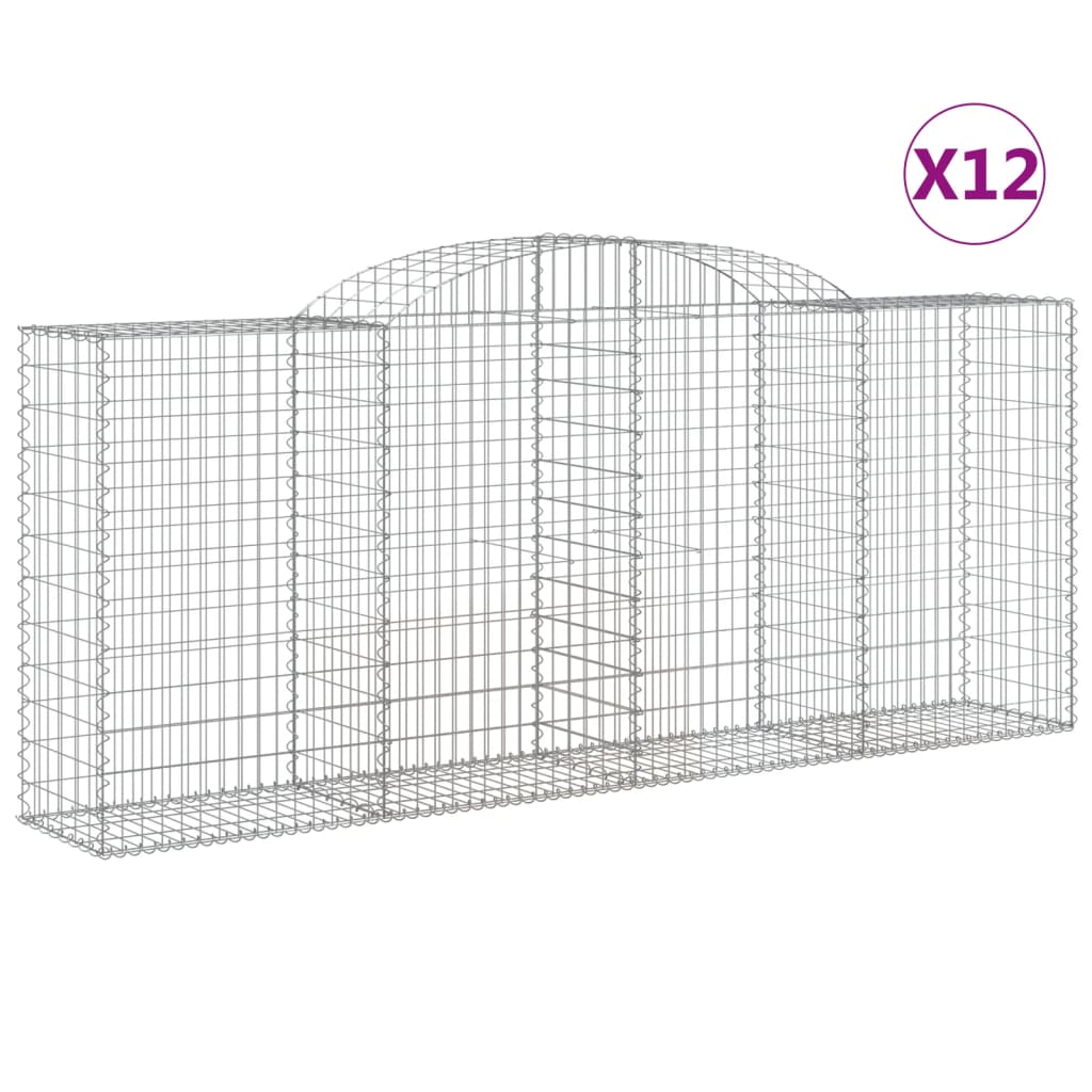 vidaXL Klenuté gabionové koše 12ks 300x50x120/140cm pozinkované železo