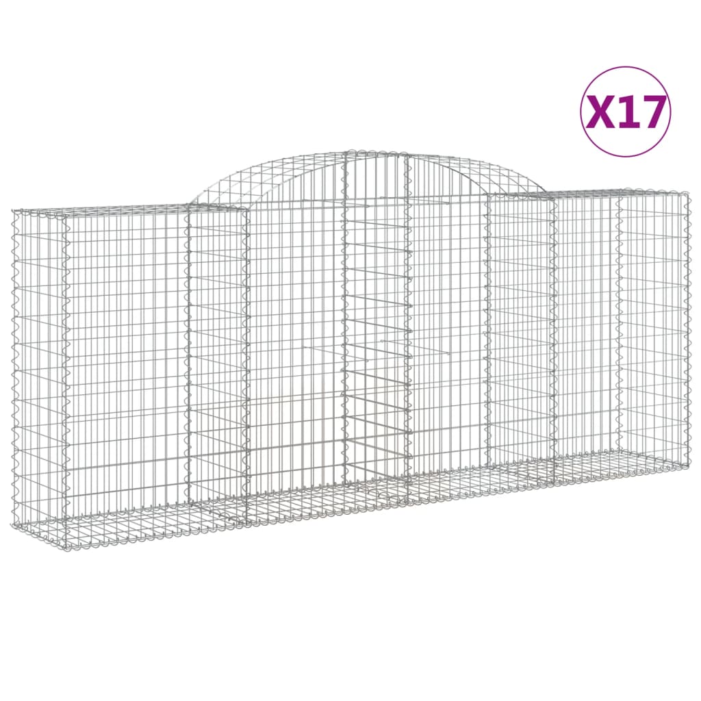 vidaXL Klenuté gabionové koše 17ks 300x50x120/140cm pozinkované železo