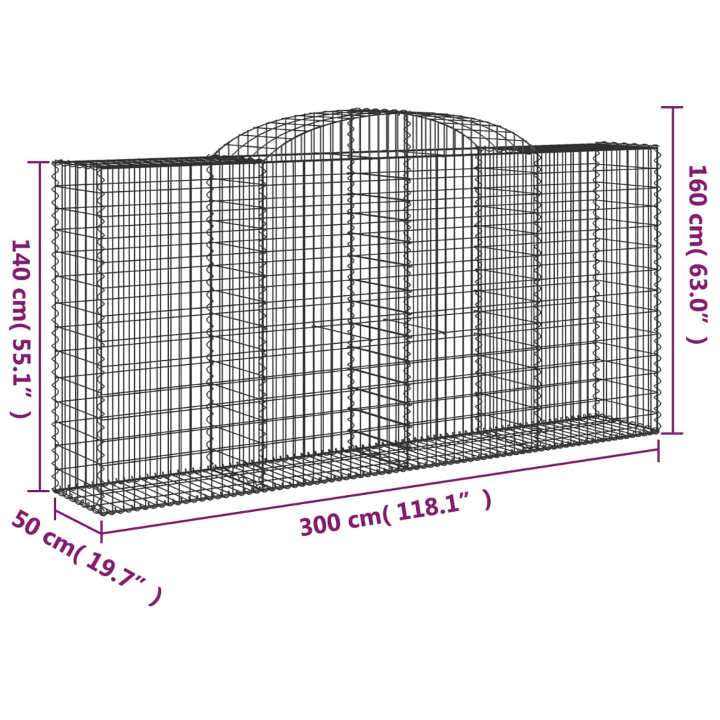 Kosze gabionowe, 8 szt, 300x50x140/160 cm, galwanizowane żelazo