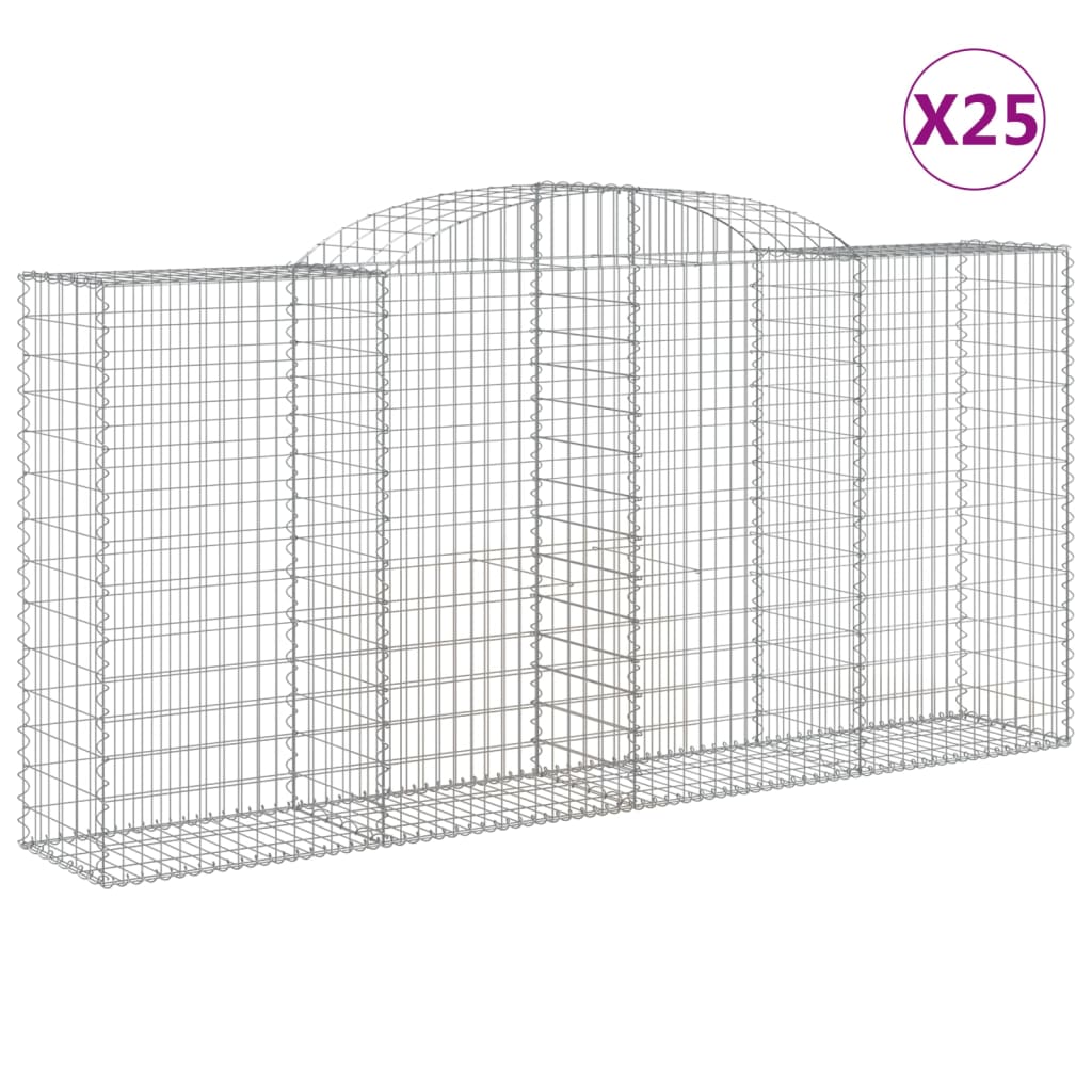 vidaXL Klenuté gabionové koše 25ks 300x50x140/160cm pozinkované železo