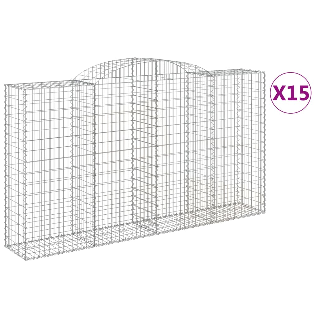 vidaXL Klenuté gabionové koše 15ks 300x50x160/180cm pozinkované železo