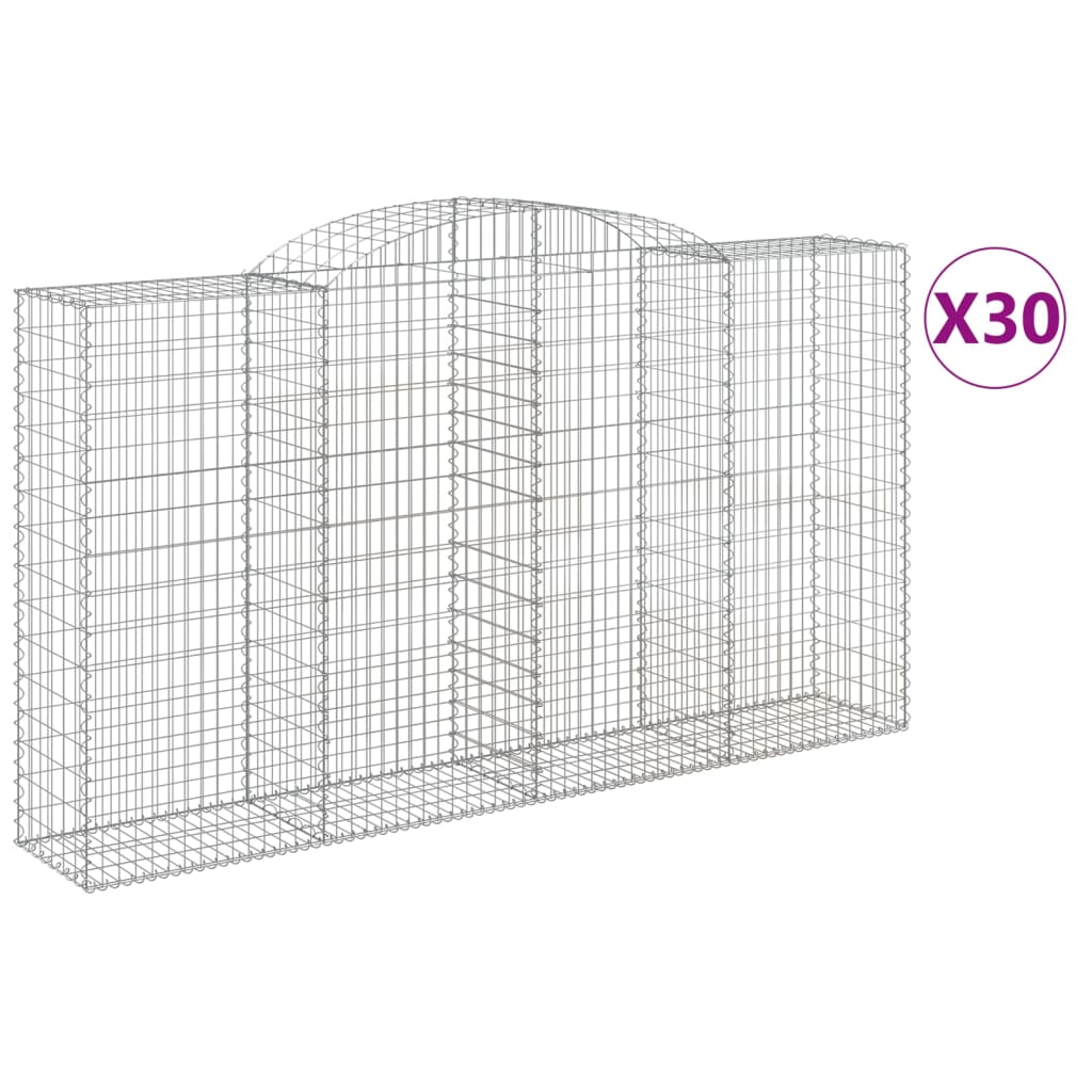 vidaXL Klenuté gabionové koše 30ks 300x50x160/180cm pozinkované železo
