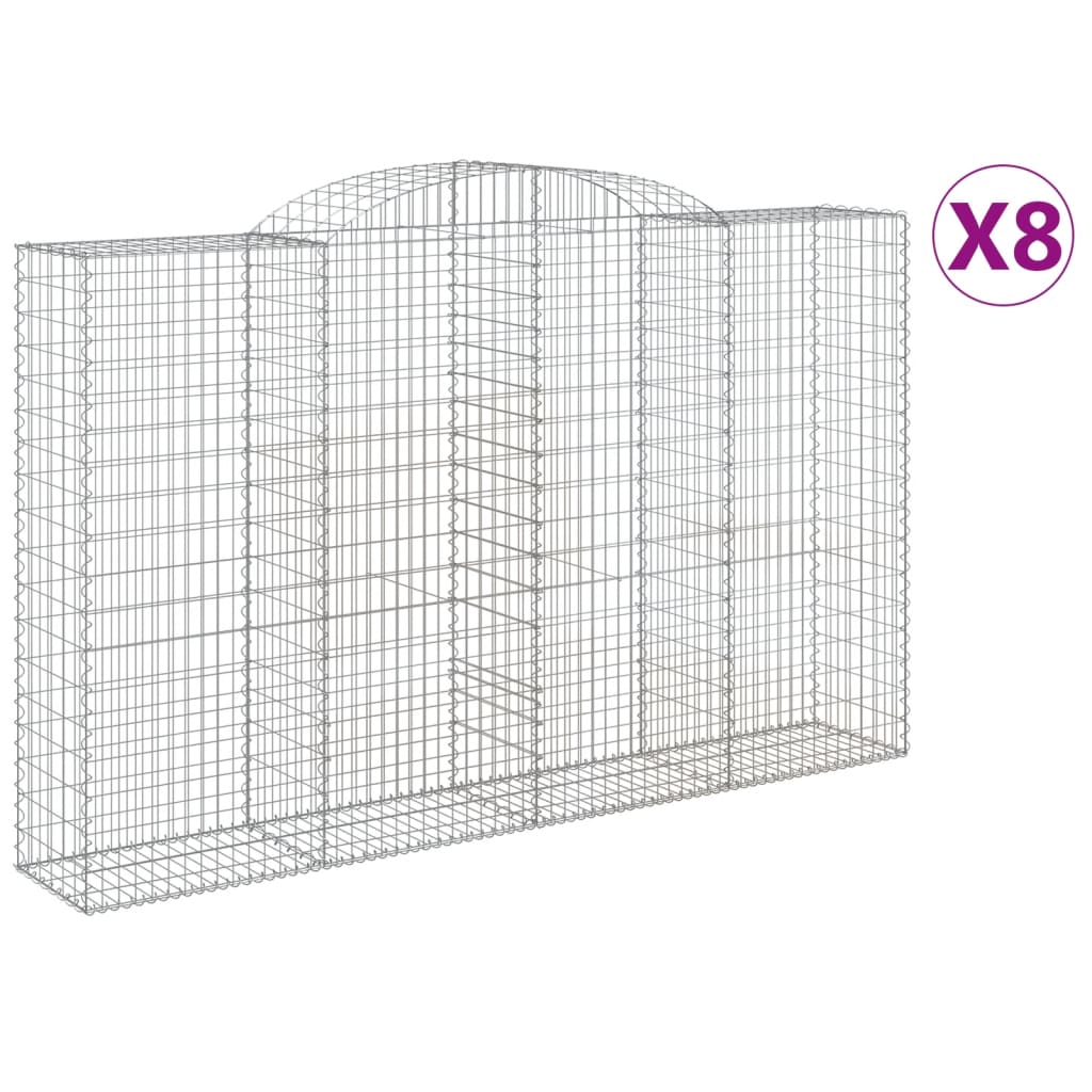 vidaXL Oblúkové gabiónové koše 8ks 300x50x180/200cm pozinkované železo