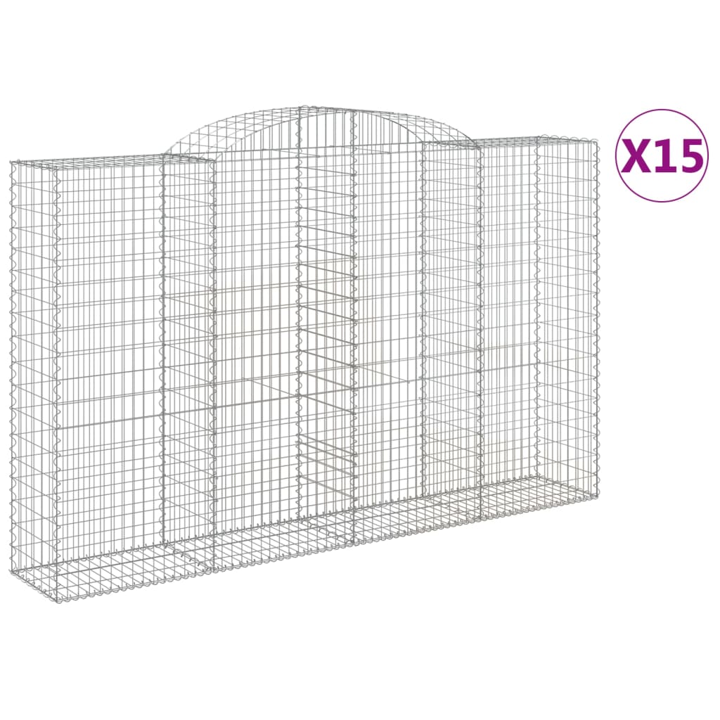 vidaXL Klenuté gabionové koše 15ks 300x50x180/200cm pozinkované železo