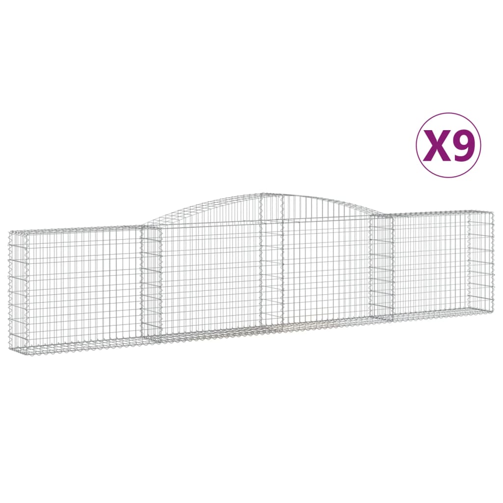 vidaXL Klenuté gabionové koše 9 ks 400x30x80/100 cm pozinkované železo