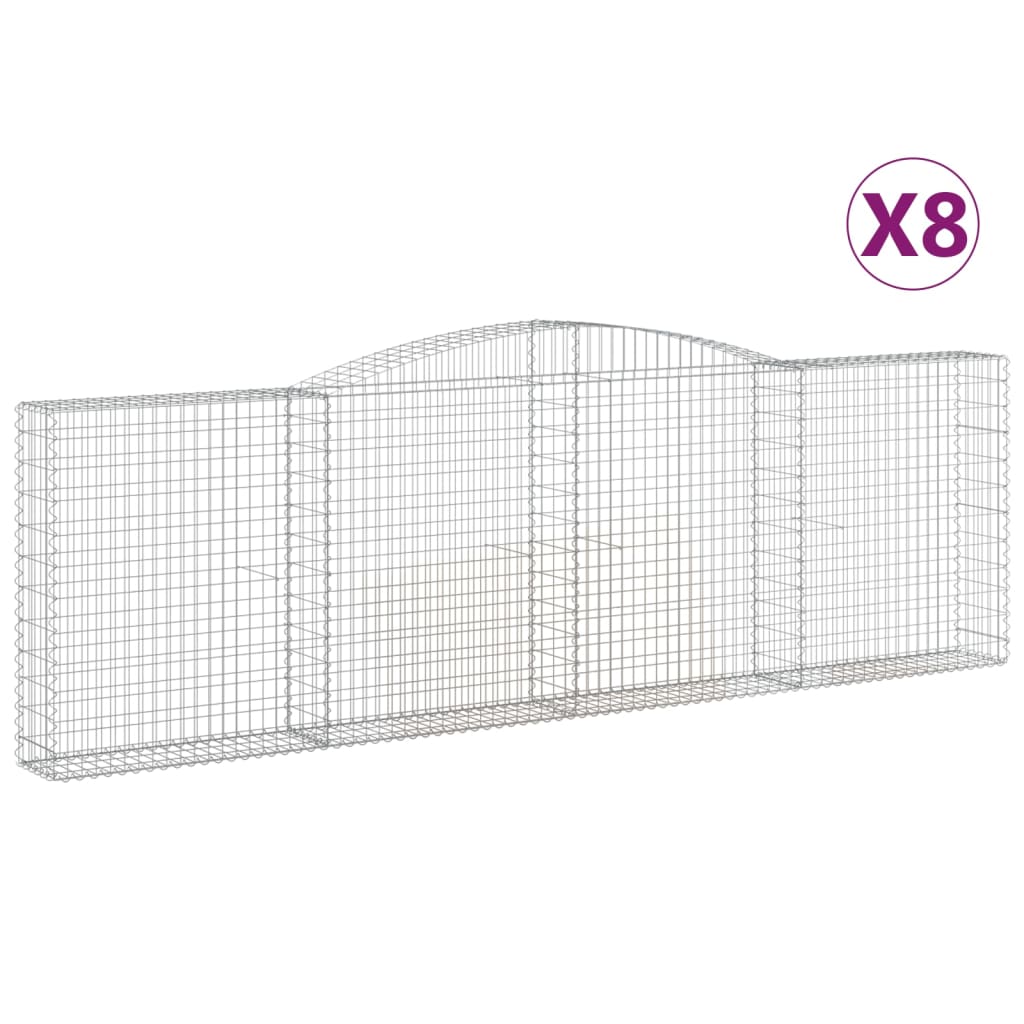 vidaXL Oblúkové gabionové koše 8 ks 400x30x120/140 cm pozink. železo
