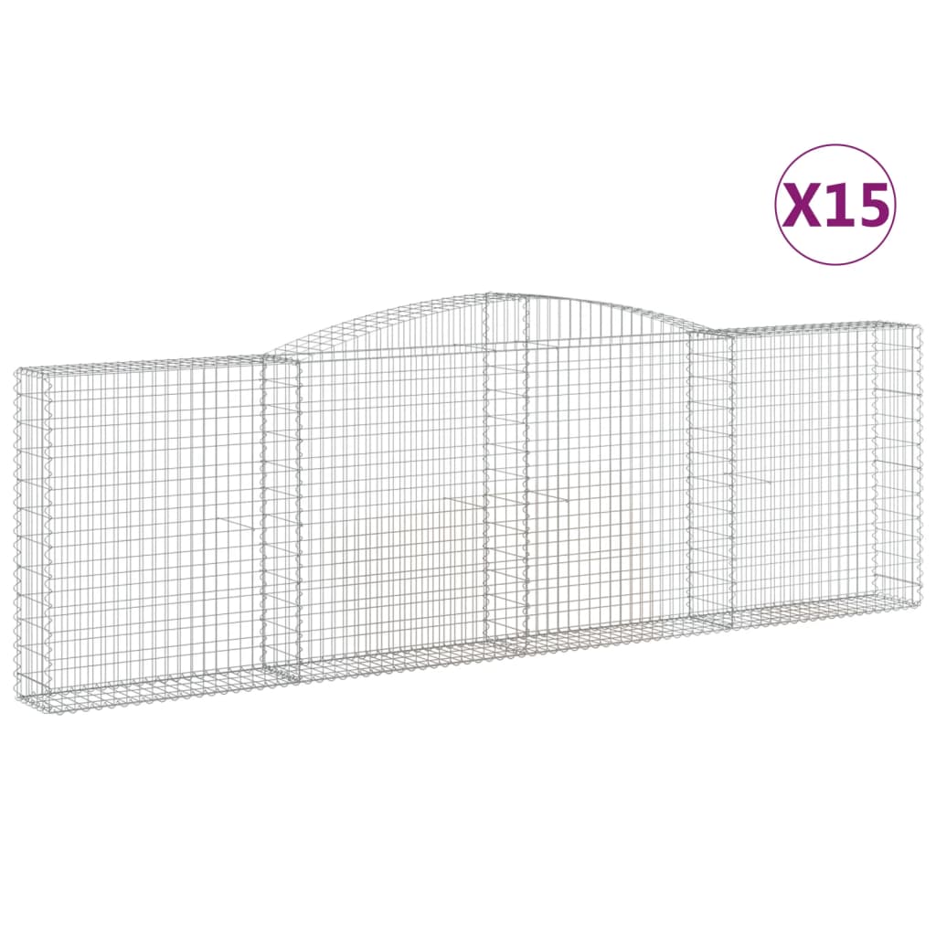 vidaXL Klenuté gabionové koše 15ks 400x30x120/140cm pozinkované železo