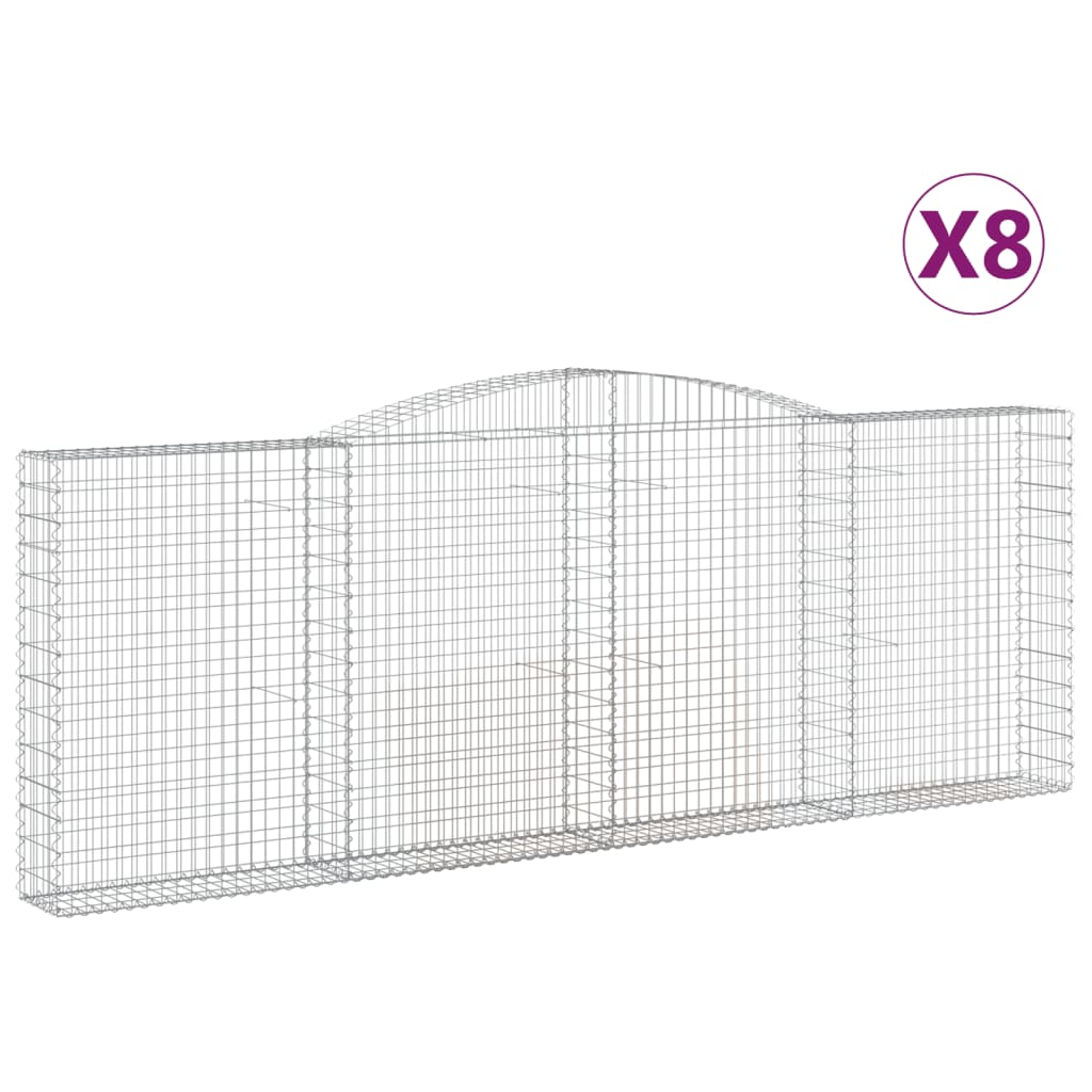 vidaXL Klenuté gabionové koše 8 ks 400x30x140/160cm pozinkované železo